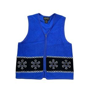 Vintage Requirements Royal Blue Snowflake Wool Vest Size Medium
